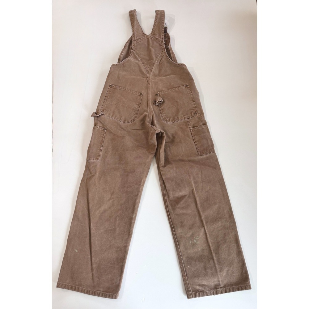 Carhartt R08 BRN Brown Duck Double Knee Bib Overalls Distressed Paint 32x30 Mens - Picture 11 of 13